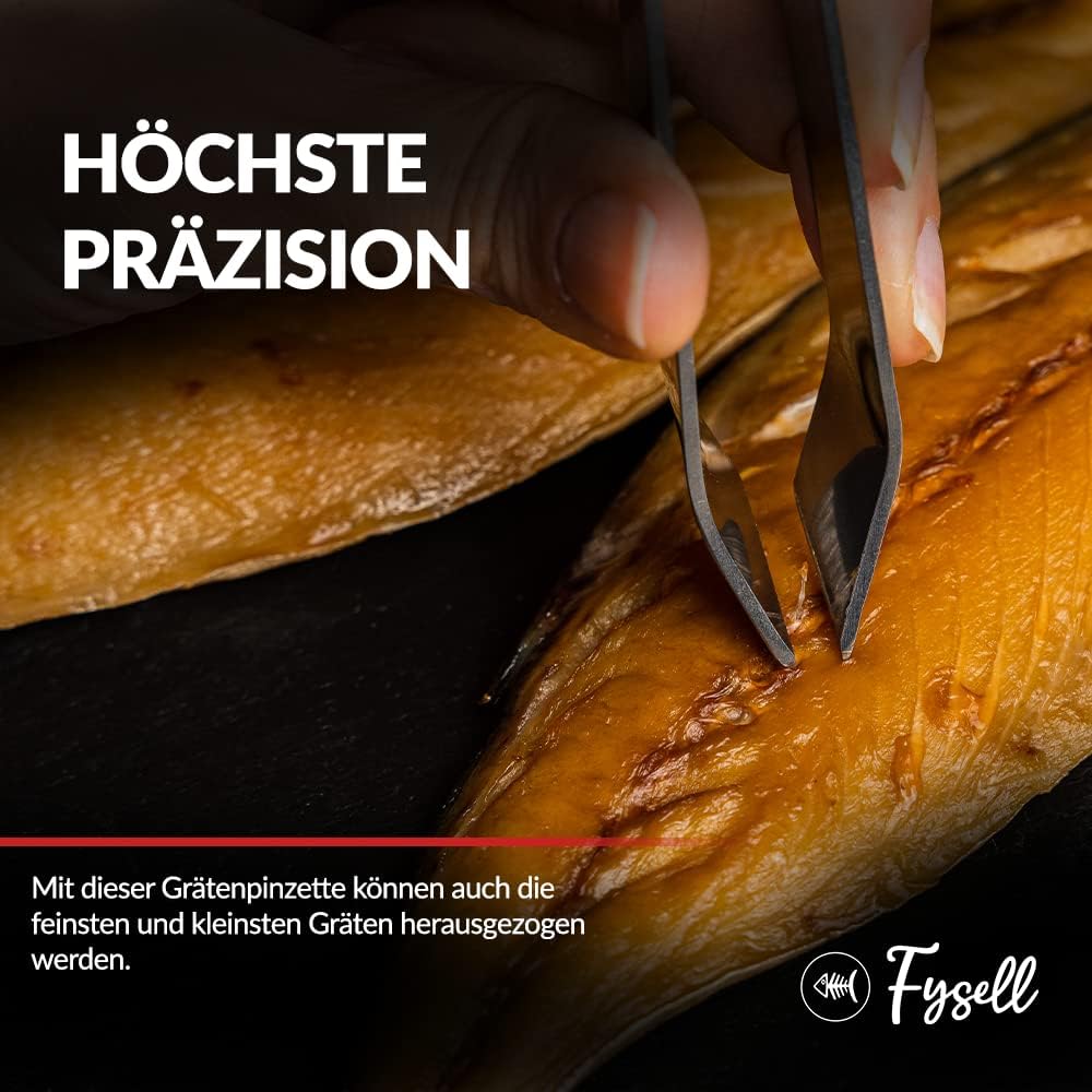 Fysell – Grätenzangen 3er Set für Fisch aus gebürstetem Edelstahl – Grätenpinzette mit geradem Kopf – Fischpinzette zum präzisen Entfernen von Fischgräten – rostfrei & spülmaschinenfest